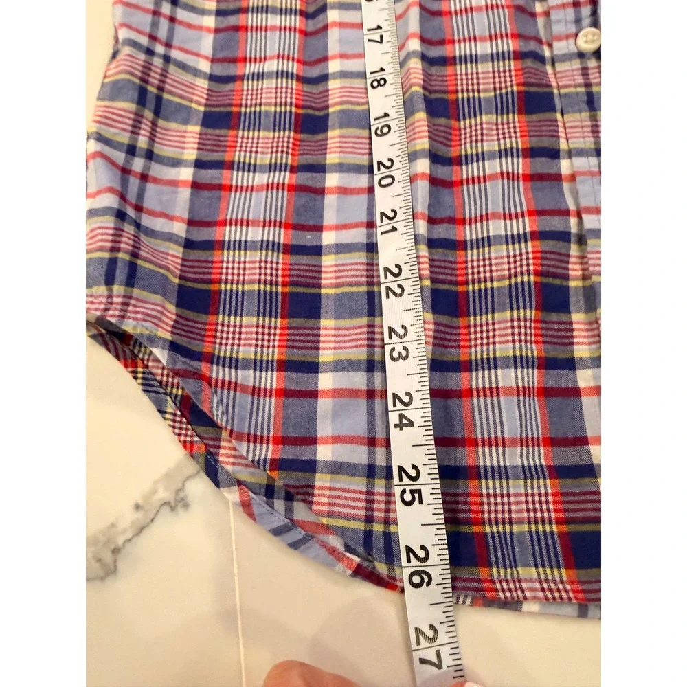 Ralph Lauren Boys Blue Red Plaid Short Sleeve Button Down Shirt Size L 14-16‎